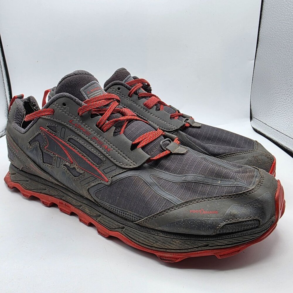 Altra Lone Peak 4 Mens Size 13 Black Red Trail Running Shoes Hiking Camping